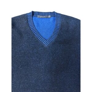 Raffi Mens Navy Blue Wool Cashmere Blend V-Neck Sweater Contrast Trim Size M